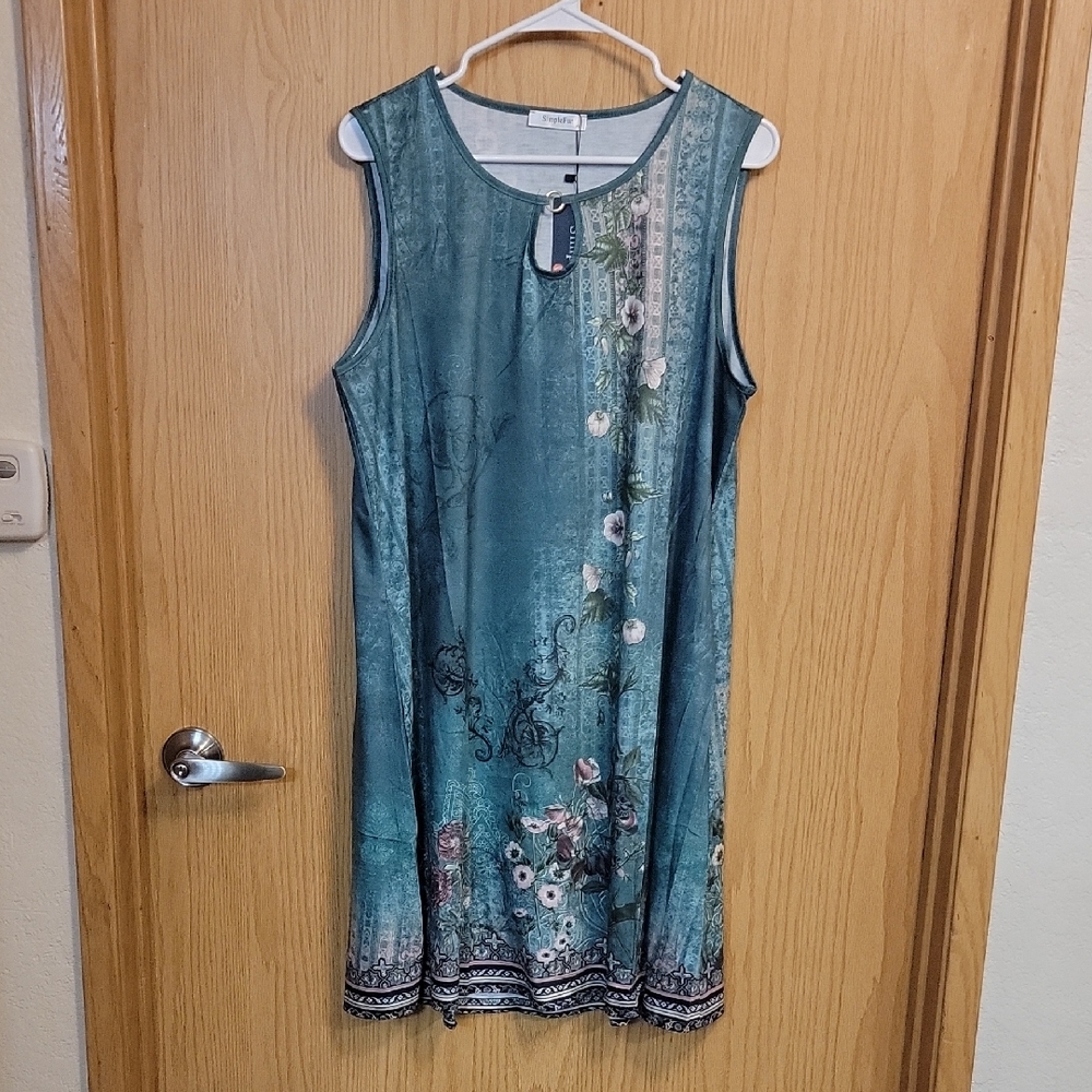 NWT Simple Fun Floral Teal Sleeveless Dress